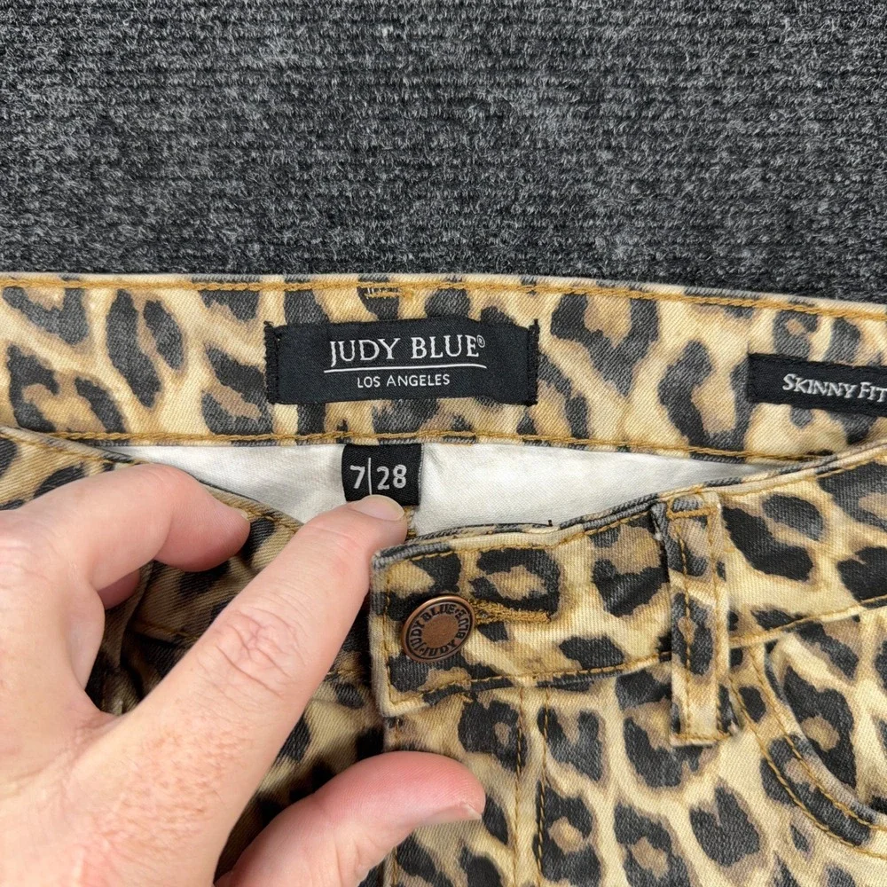 Judy Blue Leopard Print Skinny Fit Stretch Denim Jeans Size 7/28 Tan Brown - Picture 7 of 11